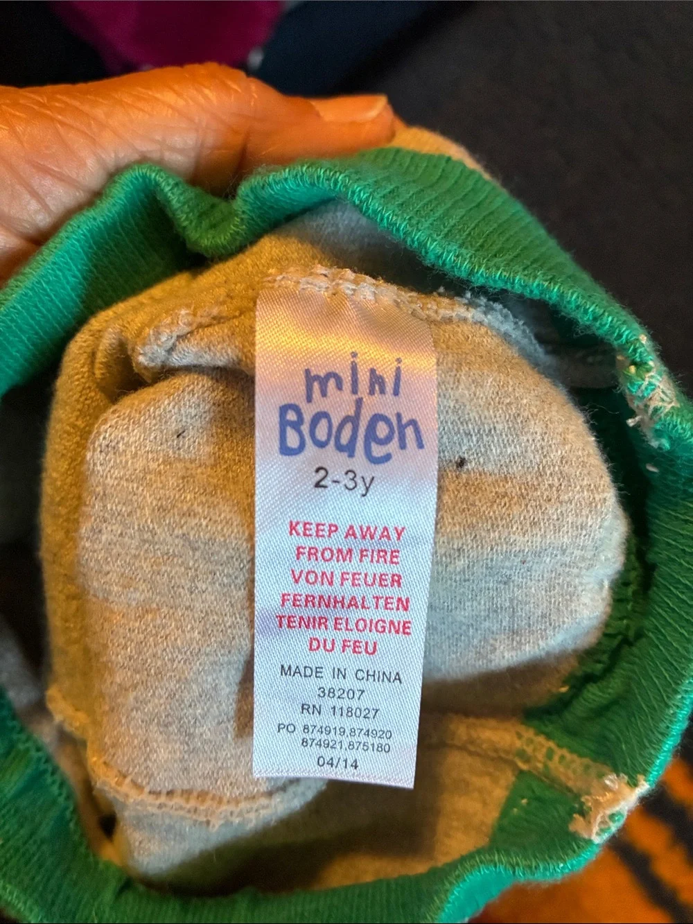 Mini Boden Grey Tights with Green Waistband and Red Detail